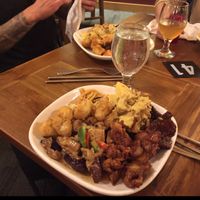 A deliciously overloaded plate at one of Padmanadi's monthly buffets at Padmanadi in Edmonton