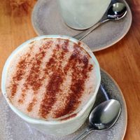 Almond chai latte & soy flat white at Nevedya in Upwey