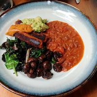 Sausage and beans at Nevedya in Upwey
