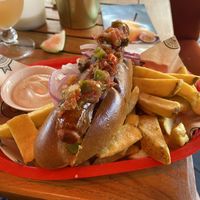 Vegan hotdog and Steakhouse fries: quite tasty at Pistache in Valkenburg