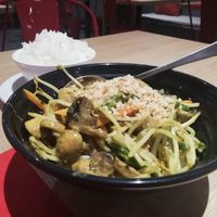 Yellow curry and jasmin rice from 5th course of vegan set menu at Kiu Nam in Barcelona