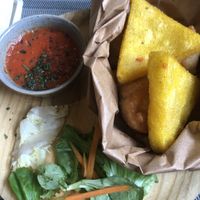 Coccoli E Polenta (there were 3 dough balls under there!)  at Da Vinci Italian Restaurant in Aberdeen