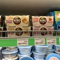 Vegan yogurt in the refrigerator at Agraria Koper in Koper