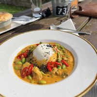 Vegetable Penang Curry: pak choi, squash, red onions and peppers in a creamy coconut penang inspired curry sauce served with jasmine rice  at The Commodore in Helensburgh