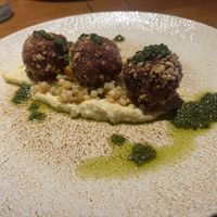 vegan arancini balls with pesto and couscous - really balanced and flavorful, perfect outside crunch and creamy center - truly  phenomenal   at The Commodore in Helensburgh