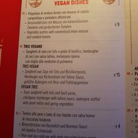 Vegan Section of the menu at RossoVivo Primaluna in Malcesine