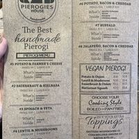 Vegan section on the menu. Small - 5 Pierogies. Large - 9 Pierogies    at Pierogies House in Morristown