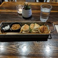 Lentil/mushroom perogies with carmelized onions and vegan sour cream at Pierogies House in Morristown