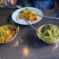 Vege jalfrezi and saag aloo  at Indian Garden in Cromwell