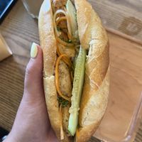 Tofu + king oyster mushroom banh mi   at Banh Mi 25 in Hanoi