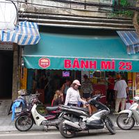 outside at Banh Mi 25 in Hanoi