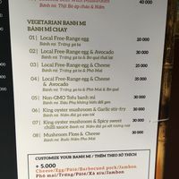 Vegetarian menu at Banh Mi 25 in Hanoi
