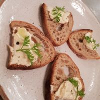 Tofu cheese spread on bread at Vegimo 野菜食堂 in Hiroshima