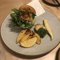 Vegan burger with homemade fries  at Vegimo 野菜食堂 in Hiroshima
