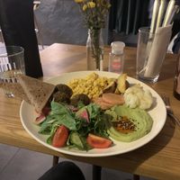 Vegan breakfast scramble with falafel add-on   at Hum:Hum in Kyiv