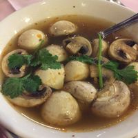 Delicious vegan mushroom soup at River Kwai in Alton