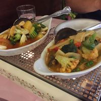 Sweet and sour veg (left) and curried veg (right) at River Kwai in Alton