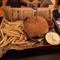 Vegan Spicy Cheeseburger with French Fries at The Hungry Wolf in Koh Samui