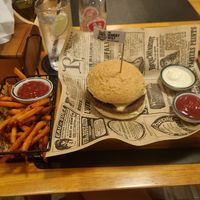 OmniBeef cheese Burger and sweet potato at The Hungry Wolf in Koh Samui
