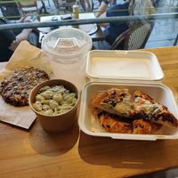 Vegan pizza, vegan salad, vegan cookie and lemonade! Very good! They had a nice Tofu wrap but there was mayonnaise in it unfortunately! at La Maison Smith in Quebec