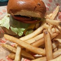 Impossible burger and fries  at Burgatory - N Shore in Pittsburgh