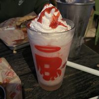 Vegan strawberry milkshake 🤤 at Burgatory - N Shore in Pittsburgh
