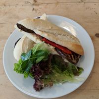 Vegan hummus and pepper baguette at The Honey Pot in Penzance