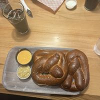 house made pretzel with cheese and mustard sauce  at Moab Brewery in Moab