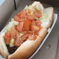 vegan hot dog   at Pink's Hot Dogs in Universal City