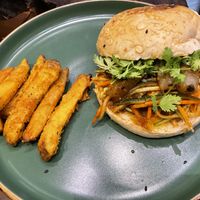 pork ban mi burger  at Monkey Grounds Coffee in Iloilo City