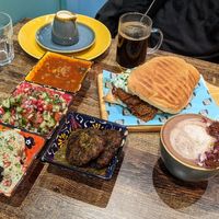 Mezze, kebab and rose hot chocolate. at Koocha Mezze Bar in Bristol