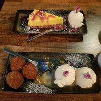 Cheesecake and donut balls (I forget the name of them) at Koocha Mezze Bar in Bristol