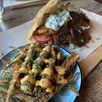 Kebab and okra fries   at Koocha Mezze Bar in Bristol