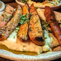 Maple glazed carrots with parsnip houmous at Koocha Mezze Bar in Bristol