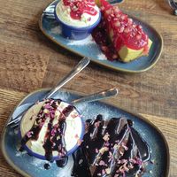 Brownie and saffron cheesecake at Koocha Mezze Bar in Bristol