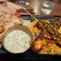 Koocha kebab with rice, bread at Koocha Mezze Bar in Bristol