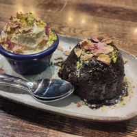 Chocolate fondant with pistachio honey at Koocha Mezze Bar in Bristol