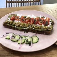 Greek avo Toast with vegan feta at Happy Blender in Athens