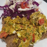 Vegan scrambled eggs at Happy Blender in Athens