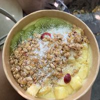 Smoothiebowl with mango, pineapple and kiwi. The granola topping was amazing at Happy Blender in Athens