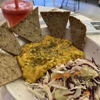 Scrambled “egg” with a lightly seasoned cabbage salad that was reallly good  at Happy Blender in Athens