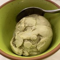 Pistachio vegan ice cream — quite sweet, quite good, and it hit the spot on a muggy late afternoon in Athens    at Happy Blender in Athens