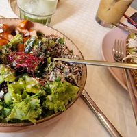 Buddha bowl and avo on toast. at Happy Blender in Athens