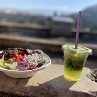 Vegan Greek Buddha Bowl and Stress Reliever juice  #Veganuary at Happy Blender in Athens