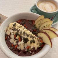 Açaí love bowl and coffeee  at Happy Blender in Athens
