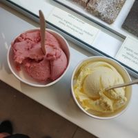 Vegan strawberry and mango ice cream  at Happy Blender in Athens