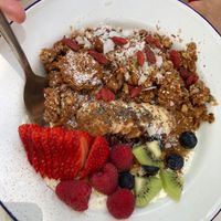 Vegetarian granola bowl with yogurt at 27 Degrees in Palm Cove