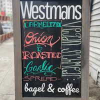 Westmans sign for vegan schmear  at Westman's Bagel and Coffee in Seattle