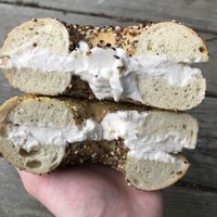 Everything bagel with tofu cream cheese, delicious! at Westman's Bagel and Coffee in Seattle