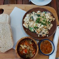 Tofu scramble with toast & jam. Yummy! at Pura Vida Cafe & Restaurant in Koh Phangan